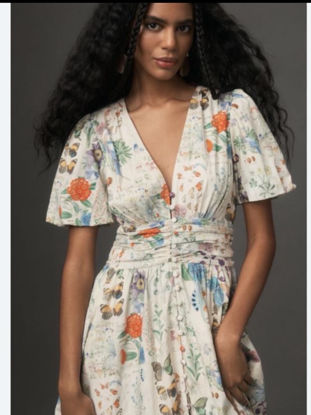 NWT Anthropologie The Katerina Button-Front Butterfly Flowers Whimsical Dress,L